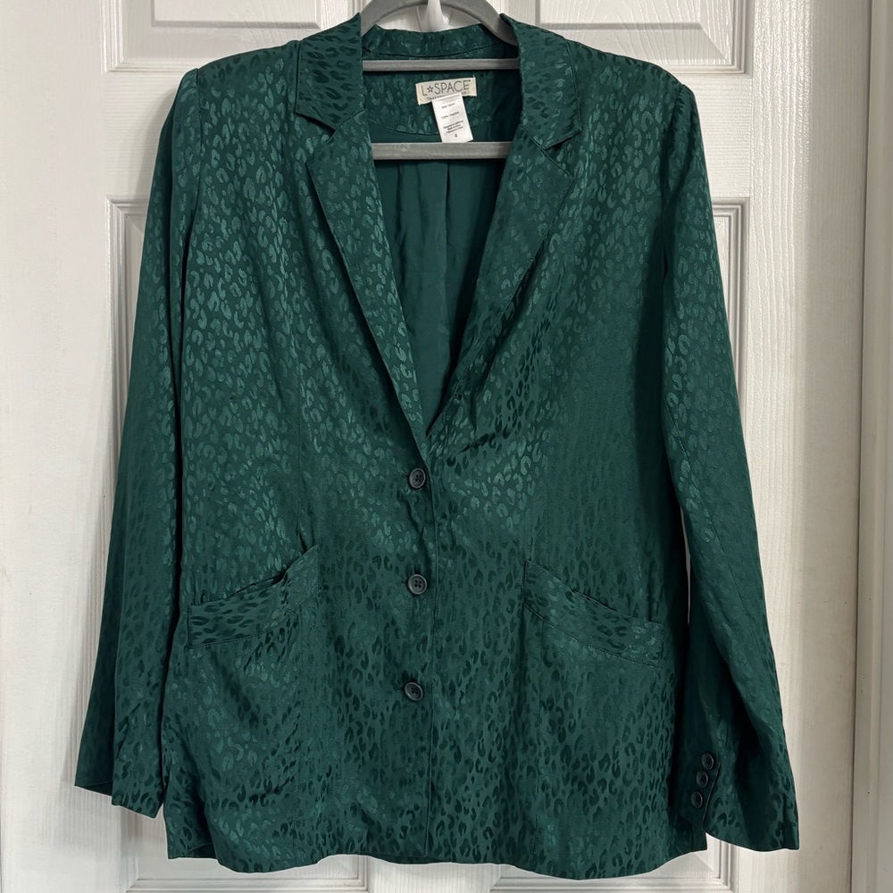 L*Space Forest Green Leopard Patterned Blazer Size 4
